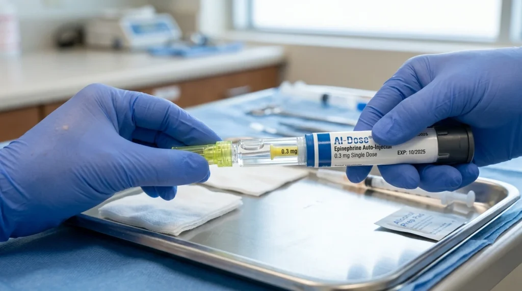 Clinical inspection of an autoinjector pen needle base and clear dose confirmation window